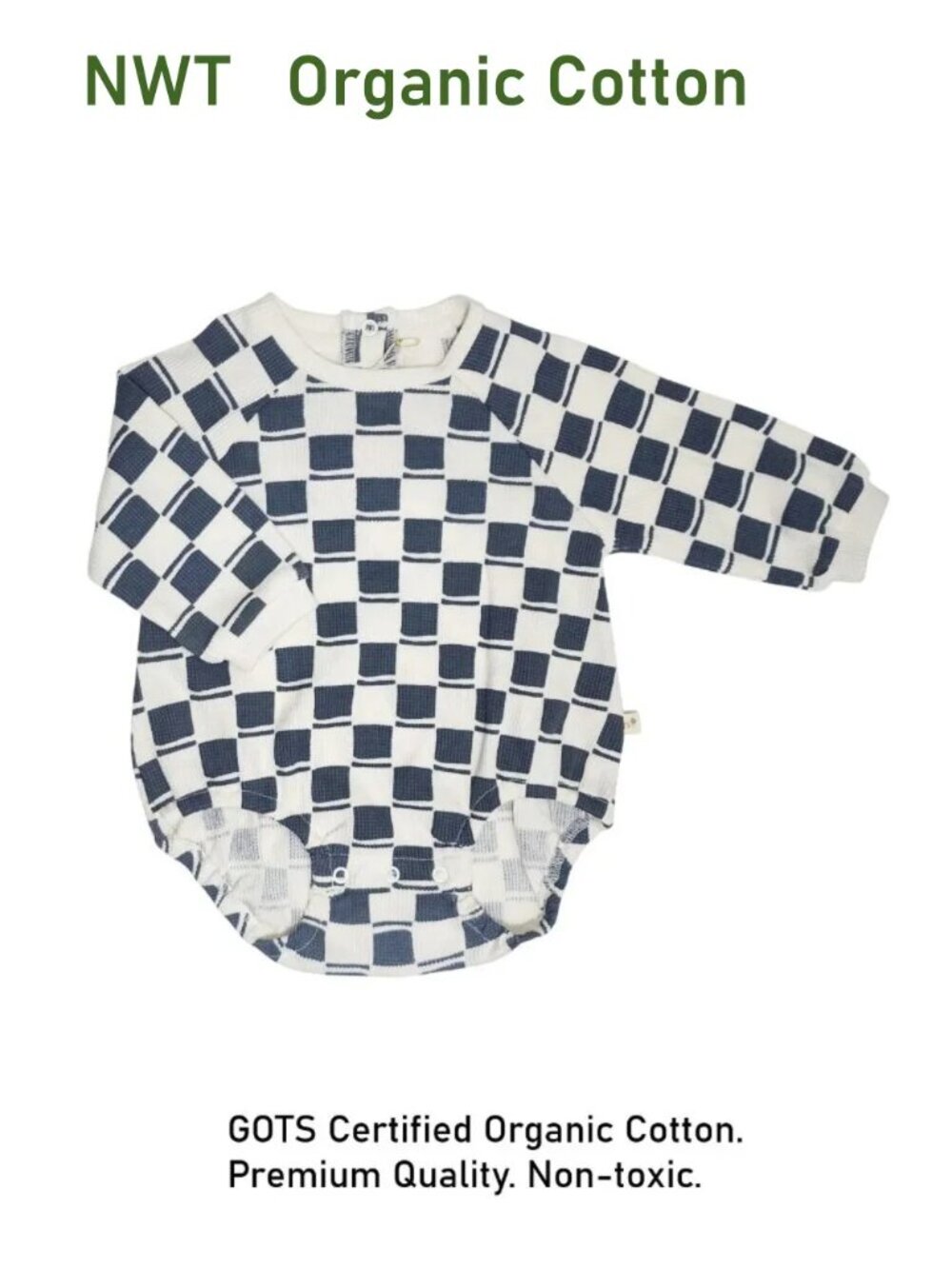 MAKEMAKE ORGANICS Checker Organic Cotton Bodysuit - size 6-12m